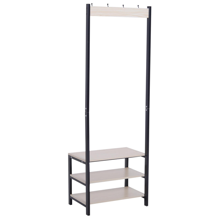 Etagère murale porte-manteau 4 accroches en MDF et Métal - Noir et beige