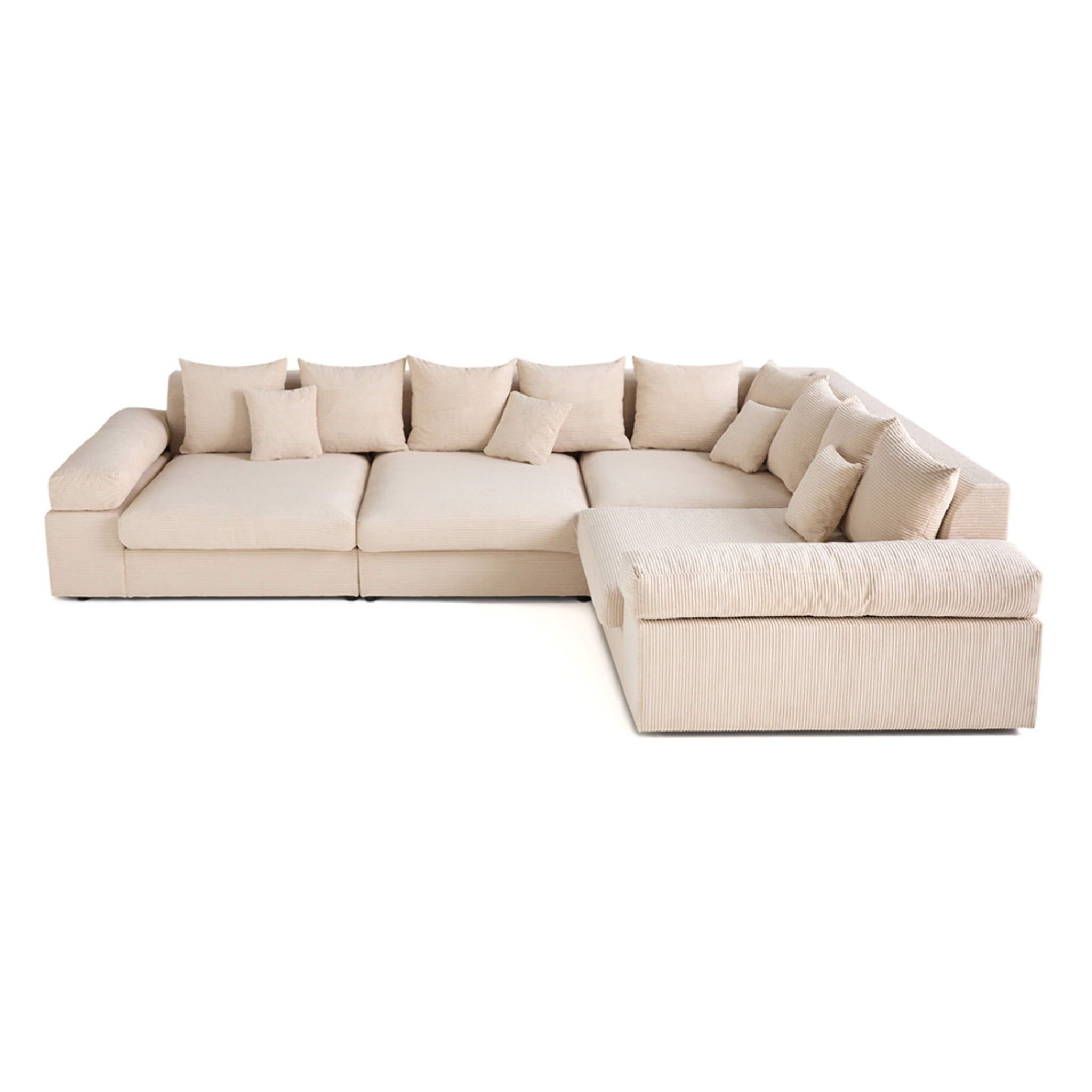 Aspen - canapé d'angle réversible 5 places - assise profonde - en velours côtelé - Beige