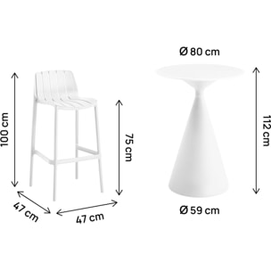Table et chaises hautes de bistrot empilables "Vaena" - 2 places - Blanc