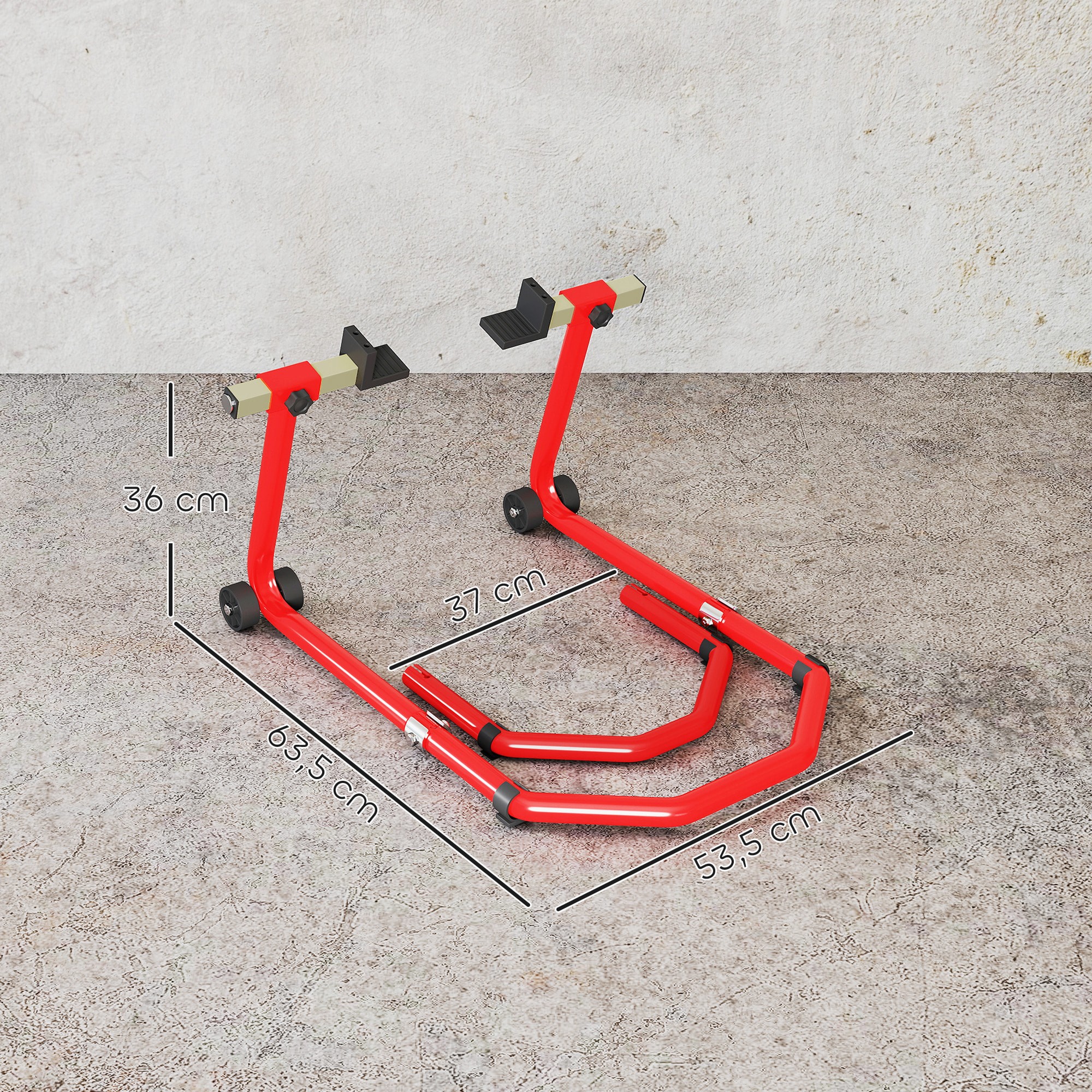 Caballete Moto Elevador Universal Carga 390 kg Soporte Rueda Delantera y Trasera Motocicleta Convertible con Adaptadores de Horquillas en U y L Ajustables y Ruedas para Reparación Mantenimiento