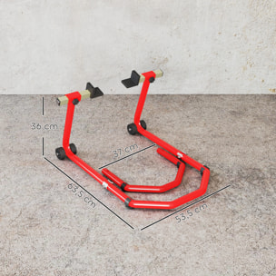 Caballete Moto Elevador Universal Carga 390 kg Soporte Rueda Delantera y Trasera Motocicleta Convertible con Adaptadores de Horquillas en U y L Ajustables y Ruedas para Reparación Mantenimiento