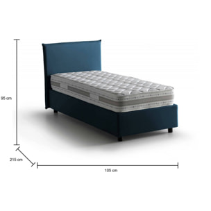 Letto singolo Claire, Letto contenitore con rivestimento in tessuto, 100% Made in Italy, Apertura frontale, con materasso Cm 90x200 incluso, Blu