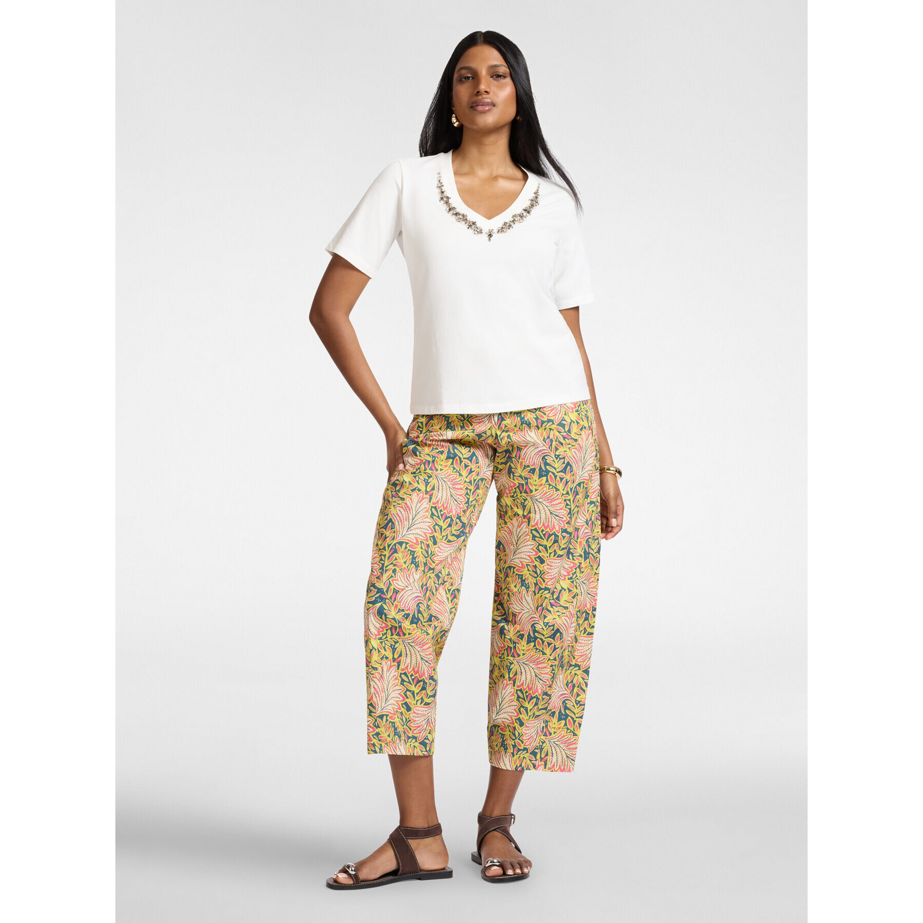 Elena Mirò - Camiseta de algodón con bordado - Blanco