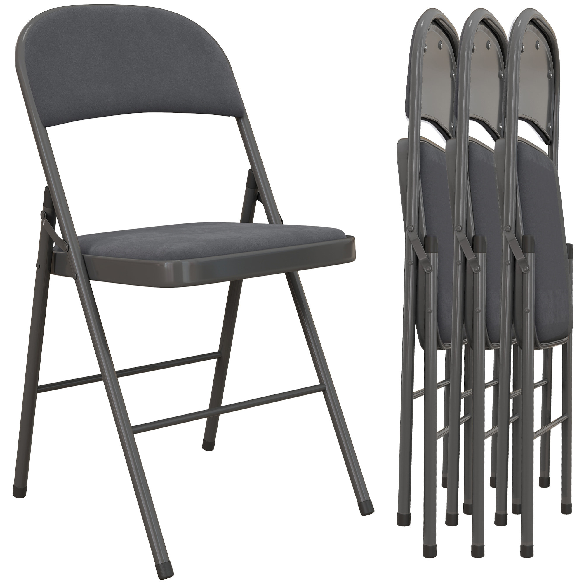 Lot de 4 chaises pliantes assise dossier rembourrés acier velours anthracite