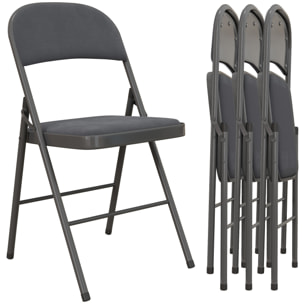 Lot de 4 chaises pliantes assise dossier rembourrés acier velours anthracite
