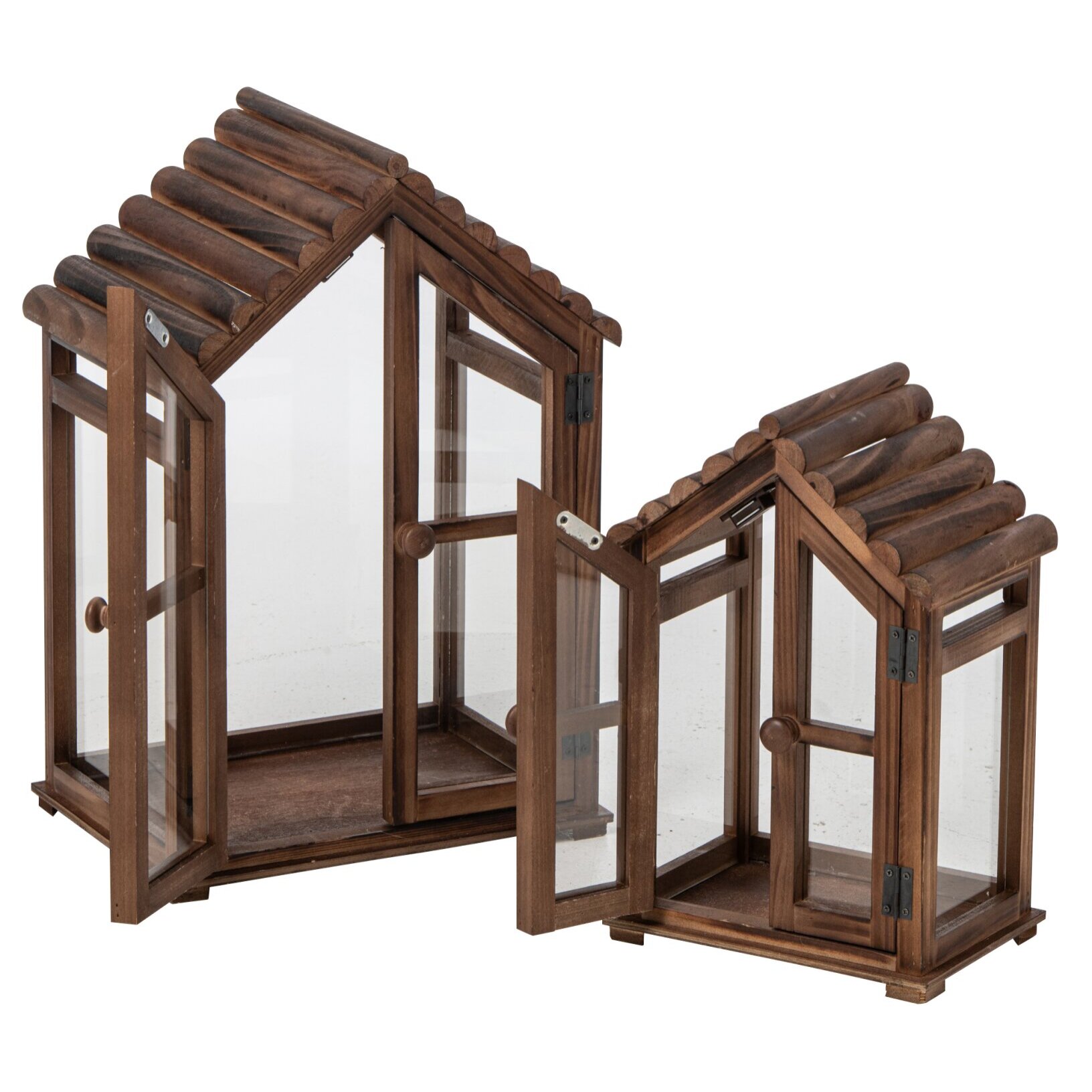 J-Line Set de 2 lanternes - bois de sapin - marron