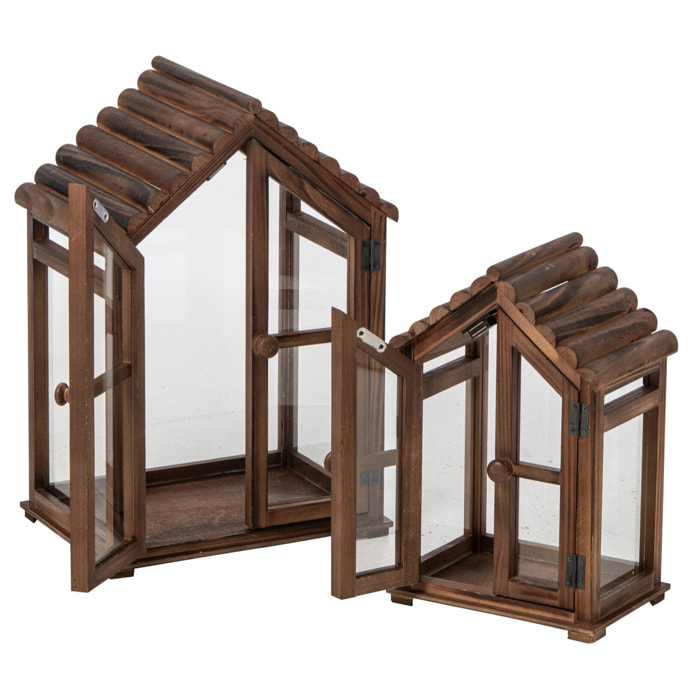 J-Line Set de 2 lanternes - bois de sapin - marron