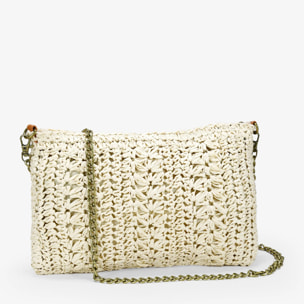 Bolso de rafia beige con asa de cadena