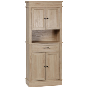 Buffet haut armoire de cuisine multi-rangement 2 placards 2 portes tiroir niche MDF panneaux aspect chêne clair