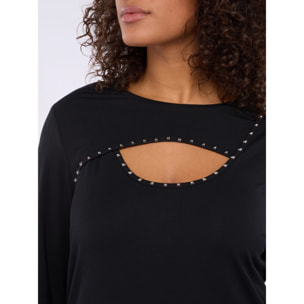 Fiorella Rubino - T-shirt con cut-out sullo scollo e borchie - Nero