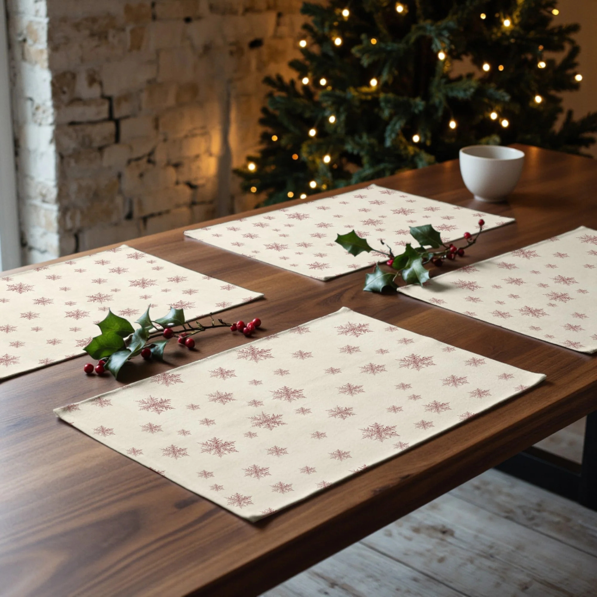 Lot de 2 sets de table anti-taches Red Snowflake