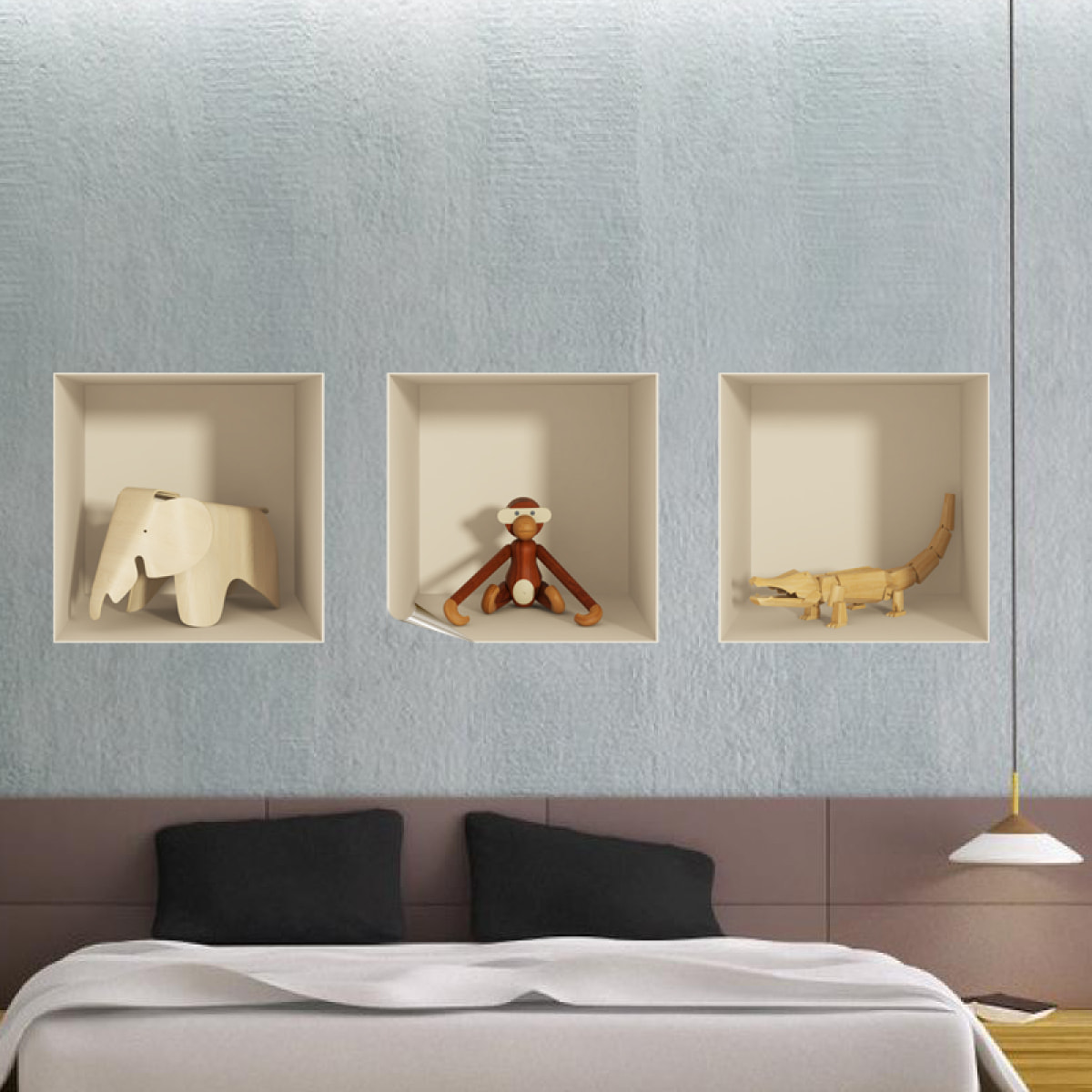 Stickers muraux 3D | Sticker Mural Autocollant effet 3D animaux en bois - Stickers adhésifs 3D Chambre Salon Trompe l'oeil