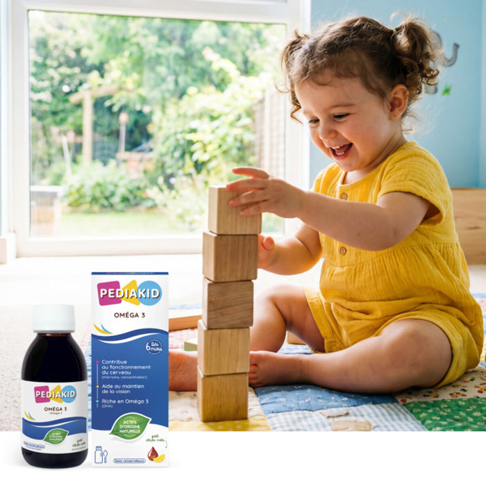 PEDIAKID - Oméga 3 - Complément Alimentaire Naturel - Formule Exclusive au Sirop d'Agave - Riche en DHA - Favorise le Bon Fonctionnement du Cerveau - Goût Citron-Cola - Lot de 3 Flacons 125 ml