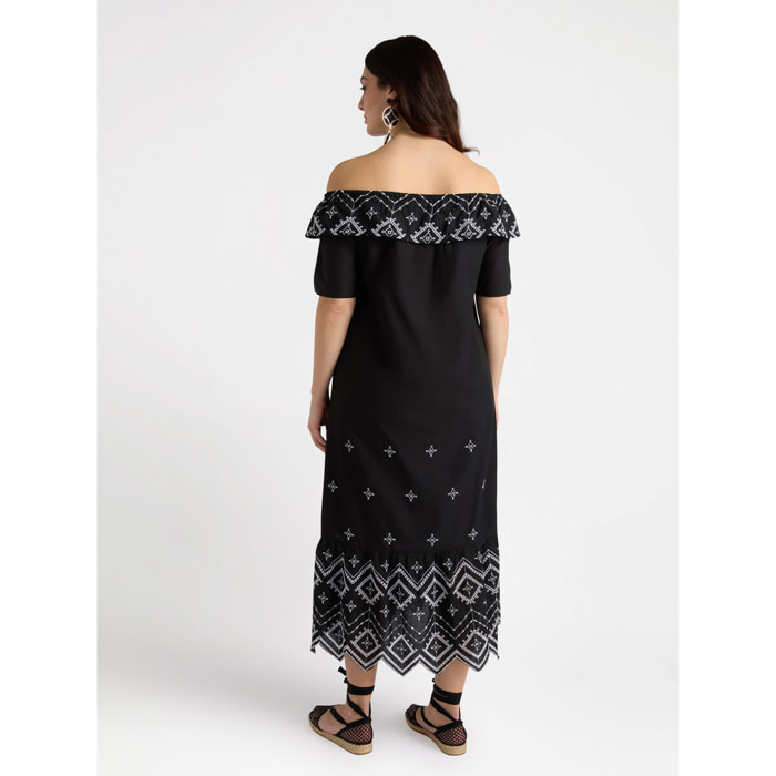 Fiorella Rubino - Vestito lungo etnico off shoulders - Nero