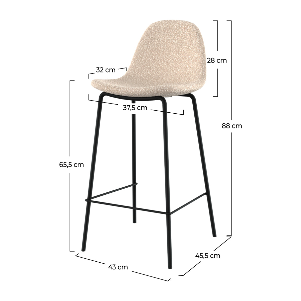 Lot de 2 chaises pour îlot central 65.5 cm en tissu bouclette beige - Henrik