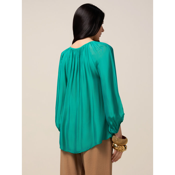 Oltre - Blusa fluida mezcla de seda - Verde