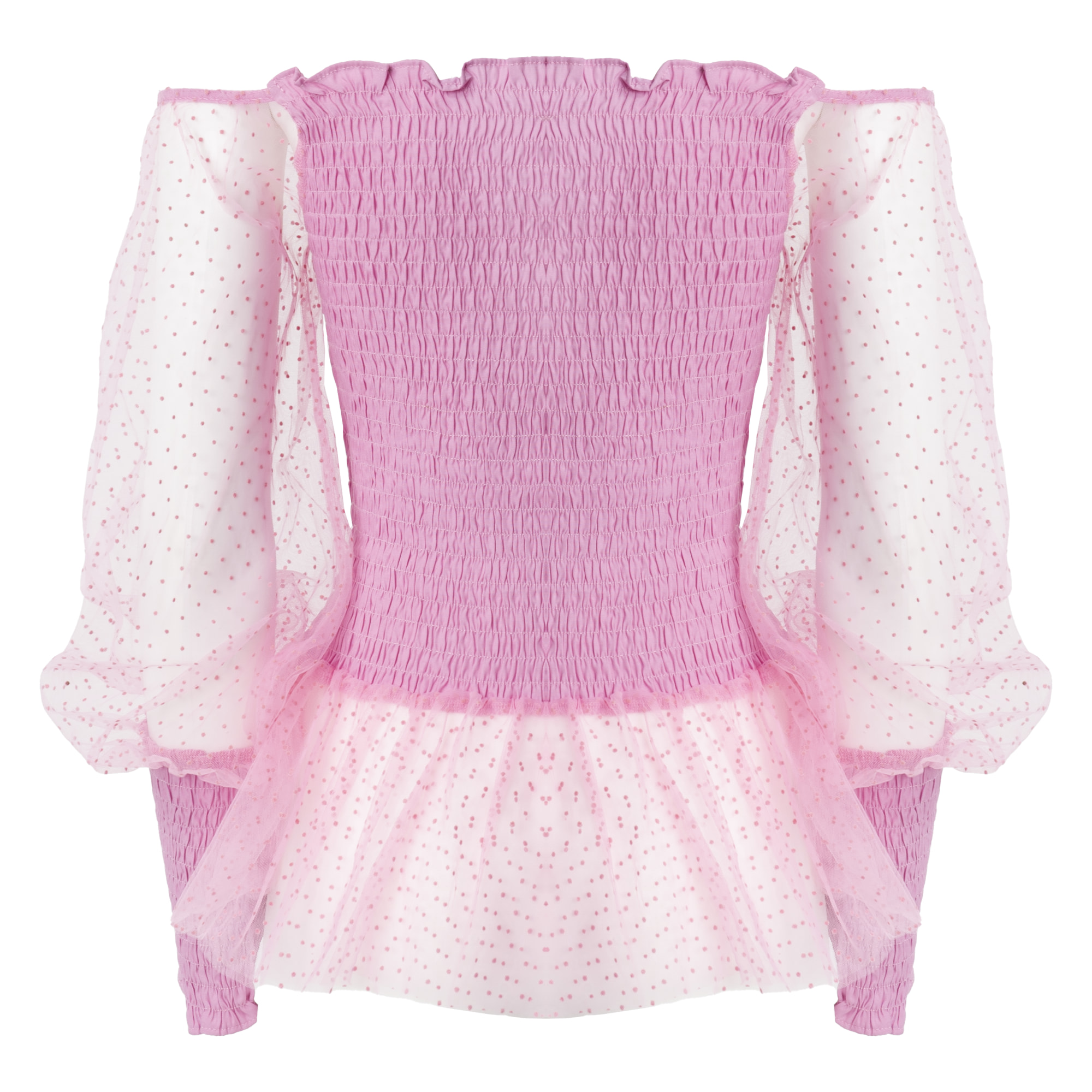 BLUSA SHIRRED CON MANICHE IN TULLE