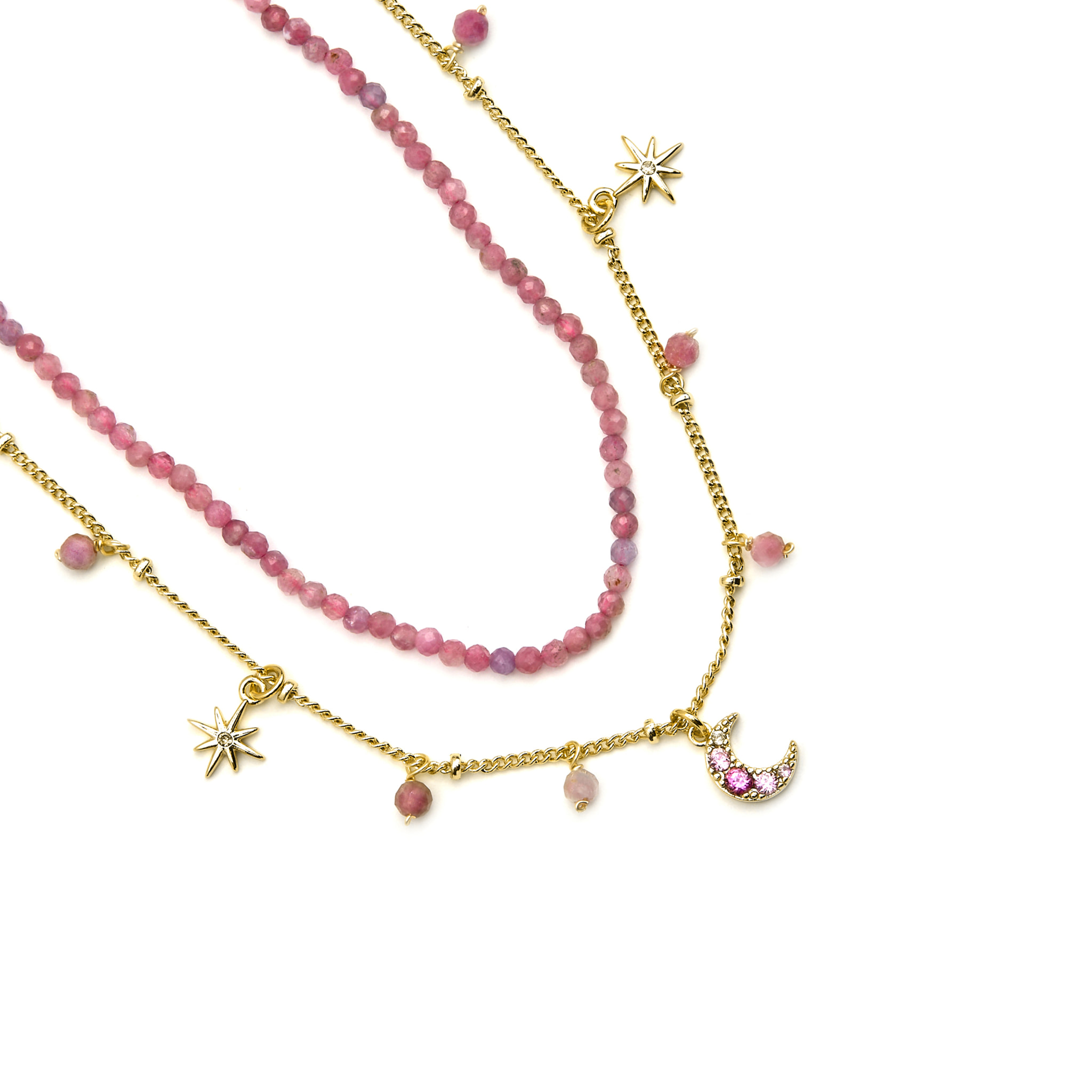 Collar con Cristal Rosa acabado oro 18k