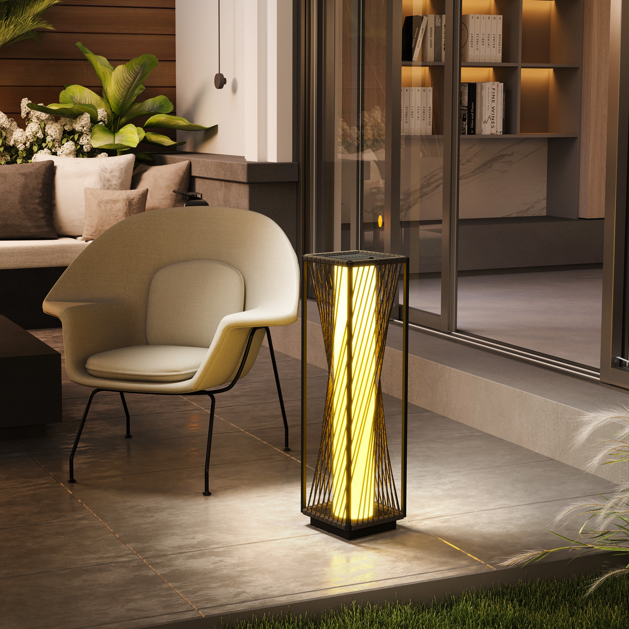 Lampadaire LED solaire extérieur en résine filaire H. 77 cm gris