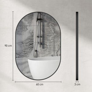 Espejo de Baño Ovalado 60x90 cm con Marco de Aluminio Espejo de Pared Decorativo Horizontal o Vertical para Salón Entrada Pasillo Negro