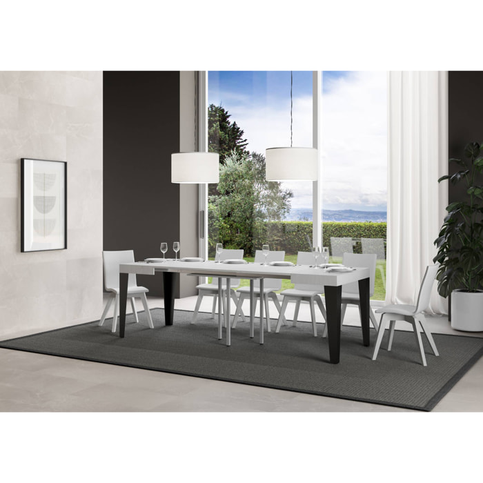 Table Flame Extensible Dessus Frêne Blanc 90x90 Allongée 246 cadre Anthracite