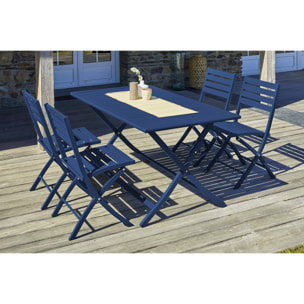 MARIUS - Ensemble repas de jardin 4 places en aluminium bleu marine