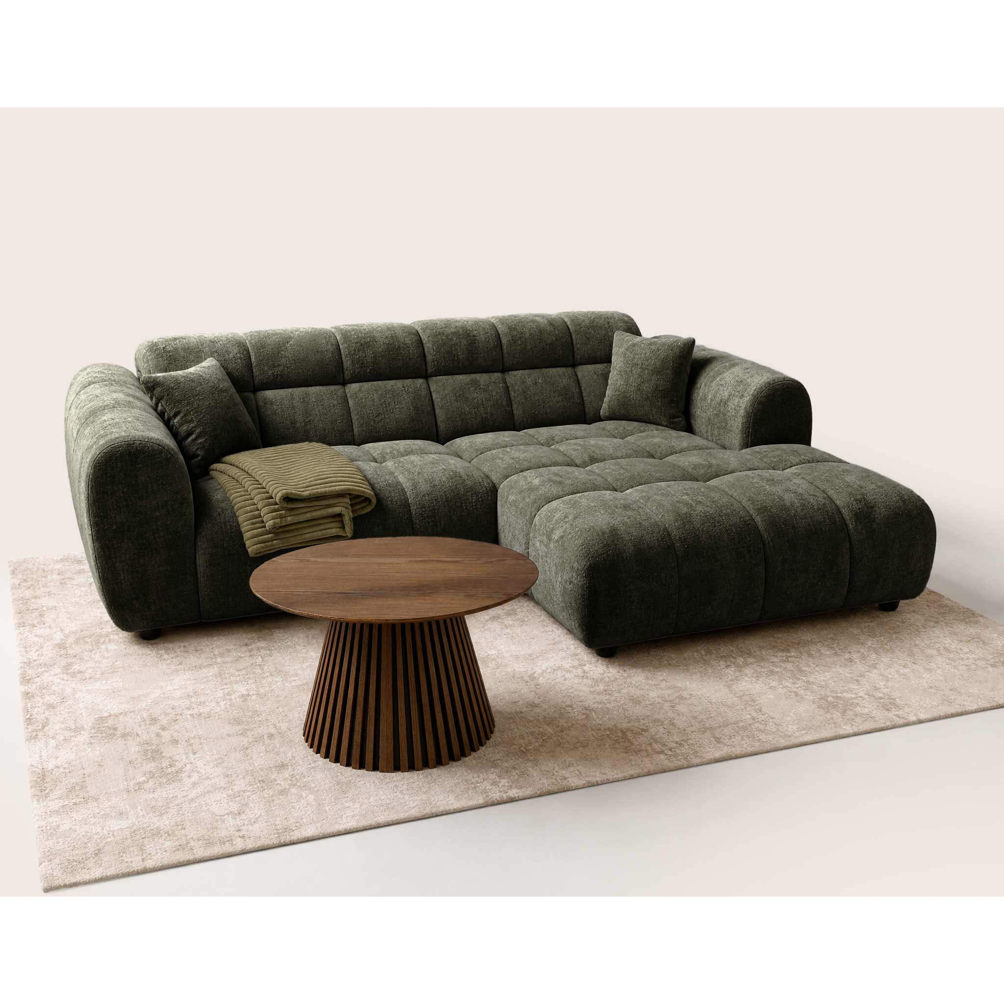 Mini Ray - Canapé d'angle droit 4 places en tissu texturé - Vert Kaki