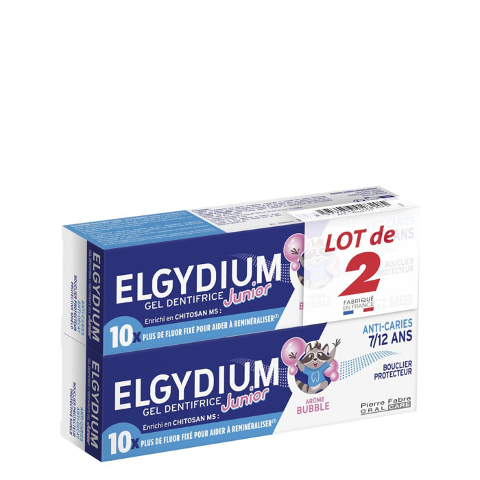 Elgydium Junior - Lot Dentifrice Arôme Bubble 7/12 Ans  2 x 50 ml