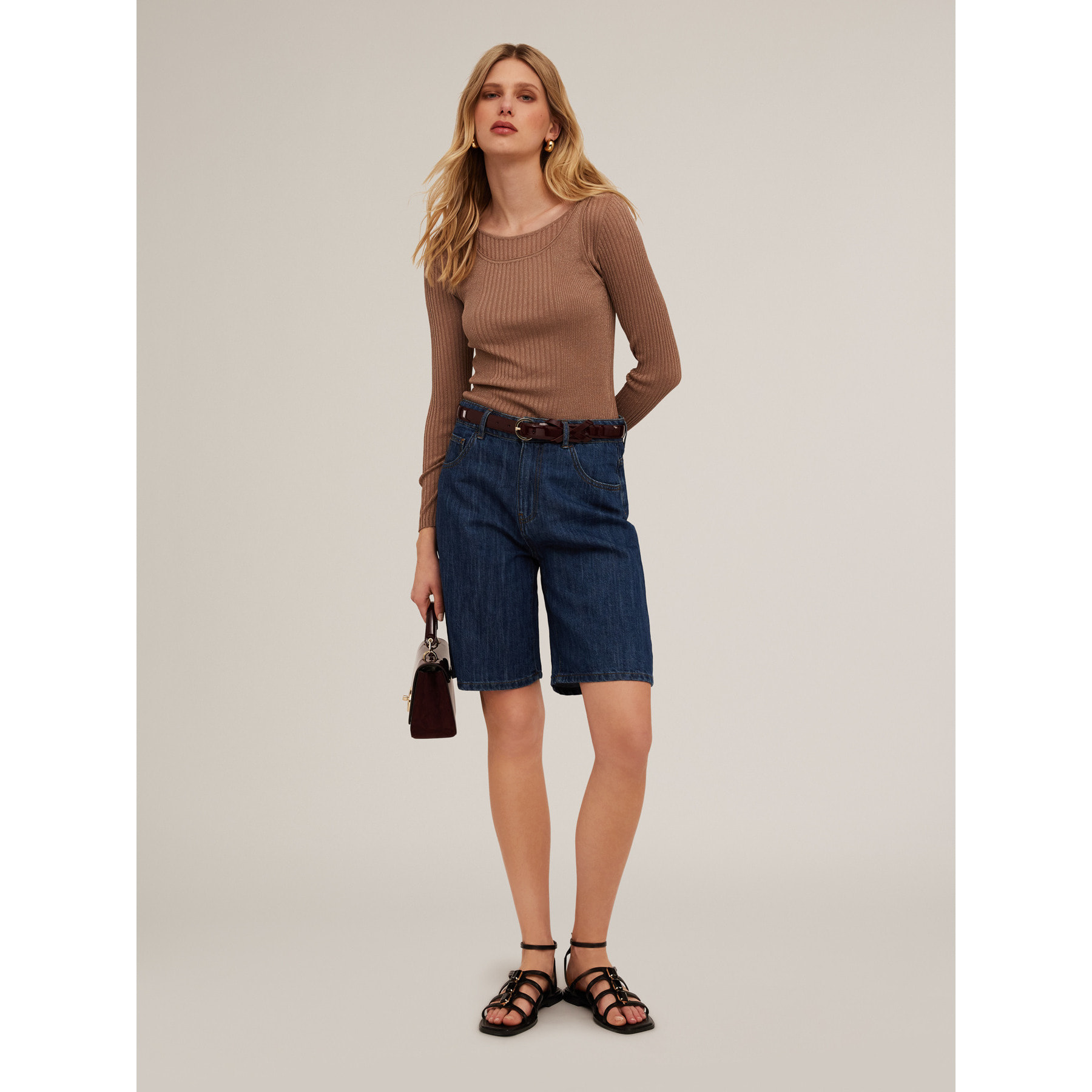 Motivi - Bermudas en denim de mezcla de lino - Azul