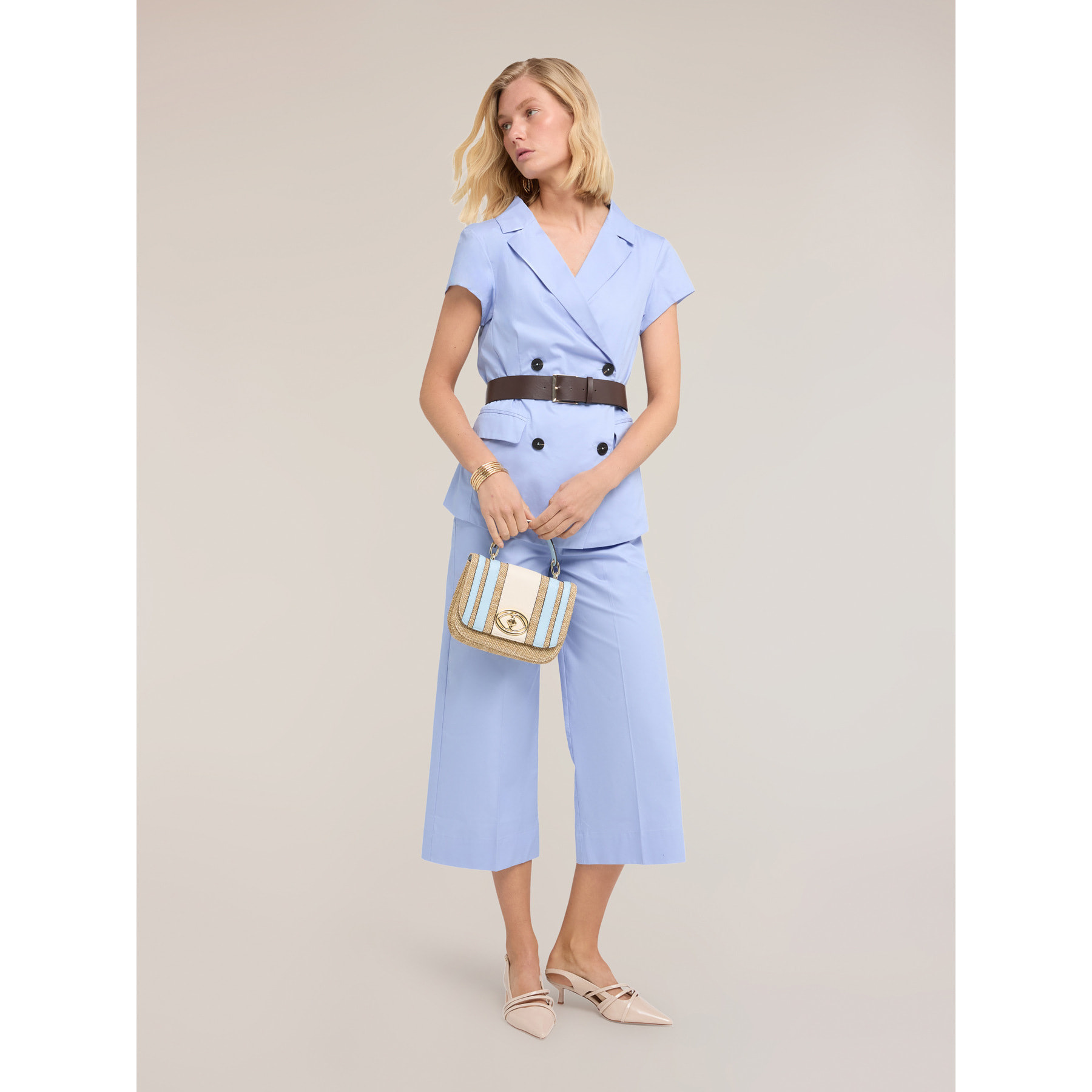 Motivi - Blazer cruzado de manga corta - Light - blue