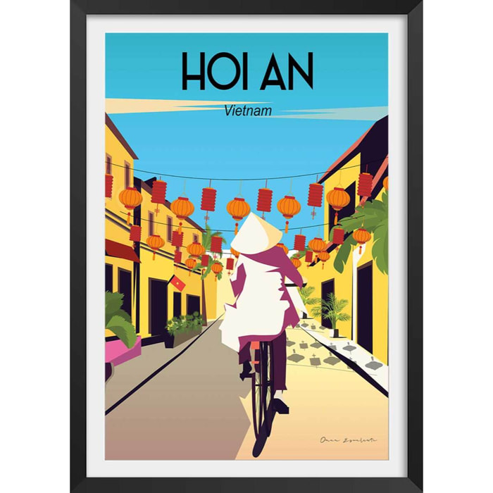 Affiche ville voyage Hoi An Vietnam Affiche + cadre en bois - Noir