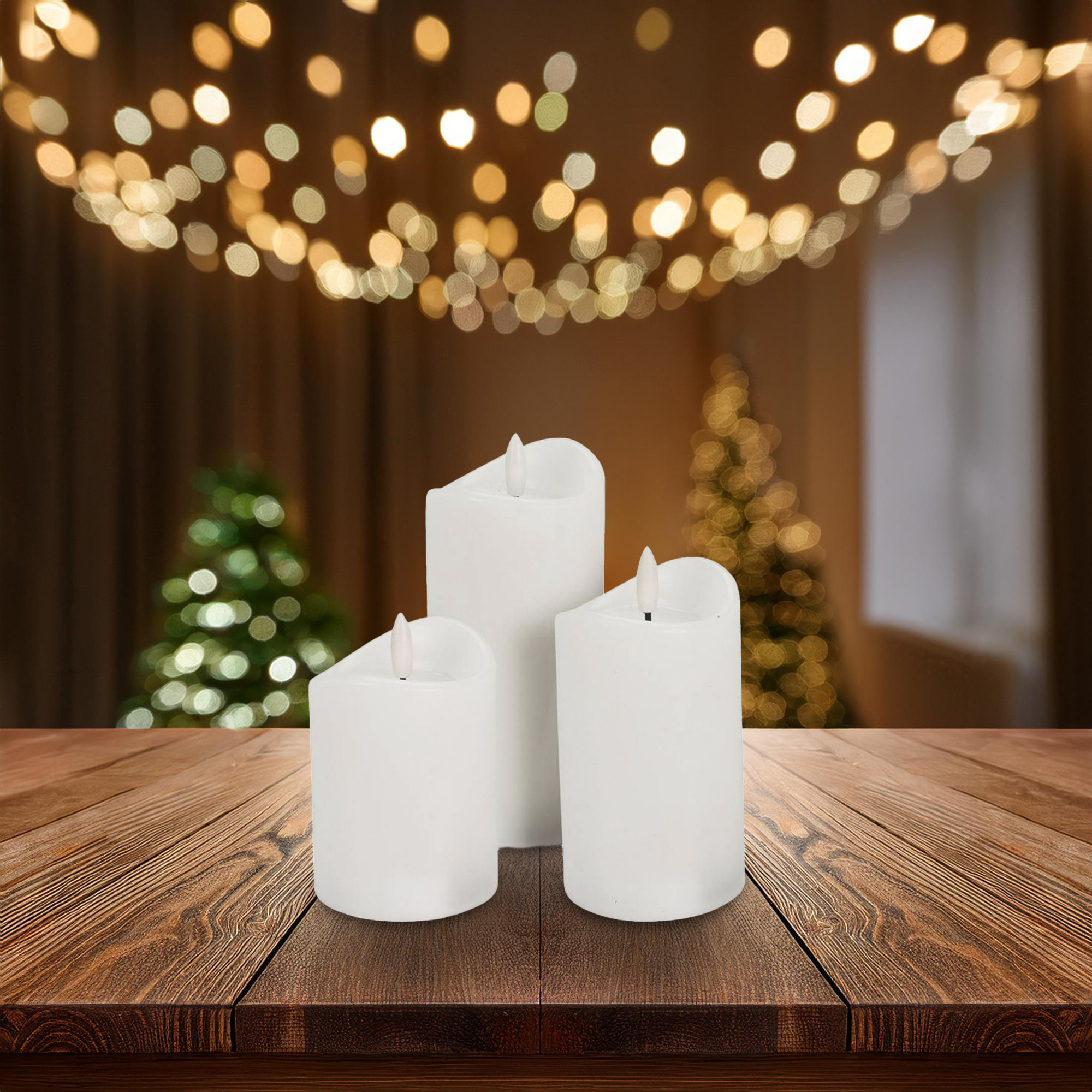 juego de 3 velas led con efecto gelatina y función temporizador con tamaños variados