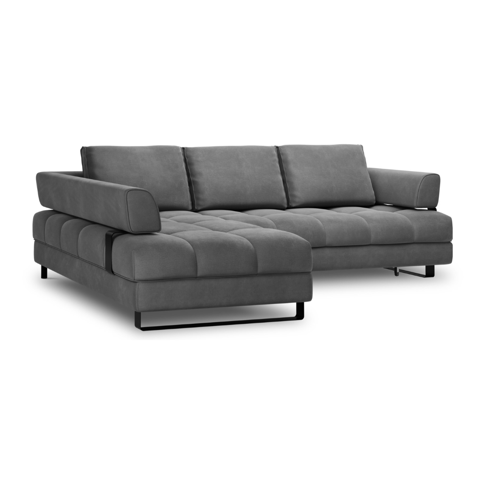 Canapé d'angle gauche convertible avec coffre de rangement "Clinton" 5 places en velours gris foncé