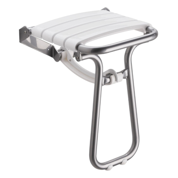 Siège de douche PMR PELLET Essentiel confort escamotable avec pied aluminium époxy blanc lattes blanches