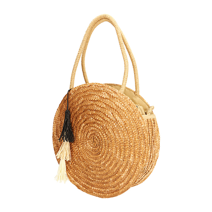 Borsa mare tonda beige in paglia