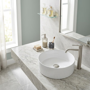 Vasque à poser ronde diamètre 36 cm - blanc brillant - finition striée - sans trop-plein - Infinitio SAT