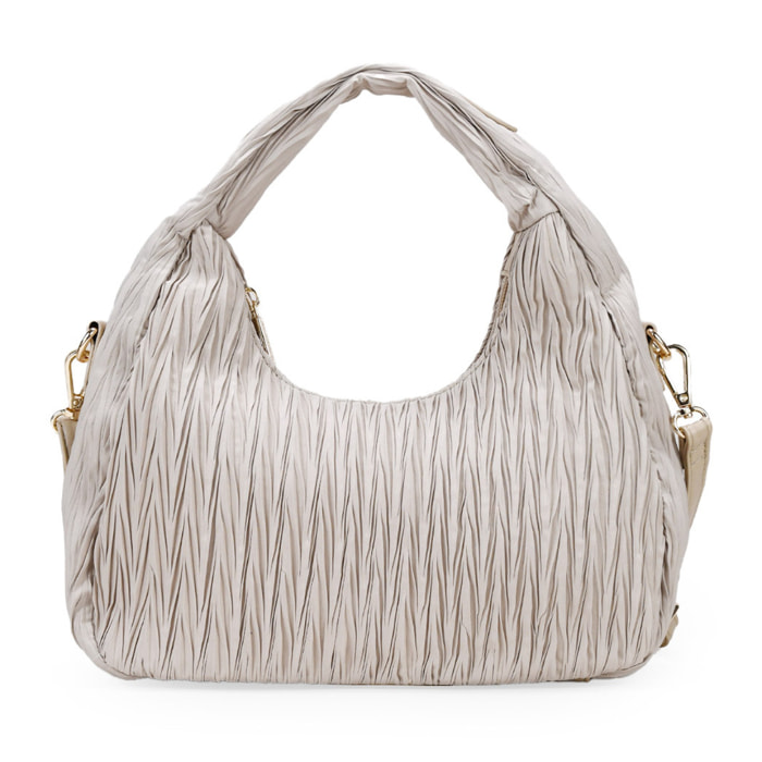 Bolso de hombro piedra con fruncidos y cremallera