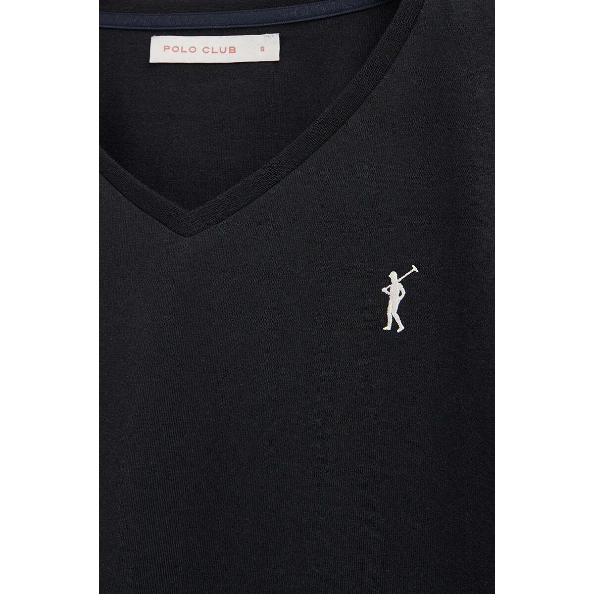 Camiseta negra de manga larga y cuello pico con bordado Rigby Go