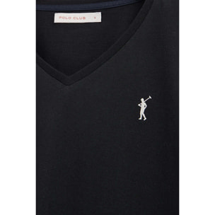 Camiseta negra de manga larga y cuello pico con bordado Rigby Go