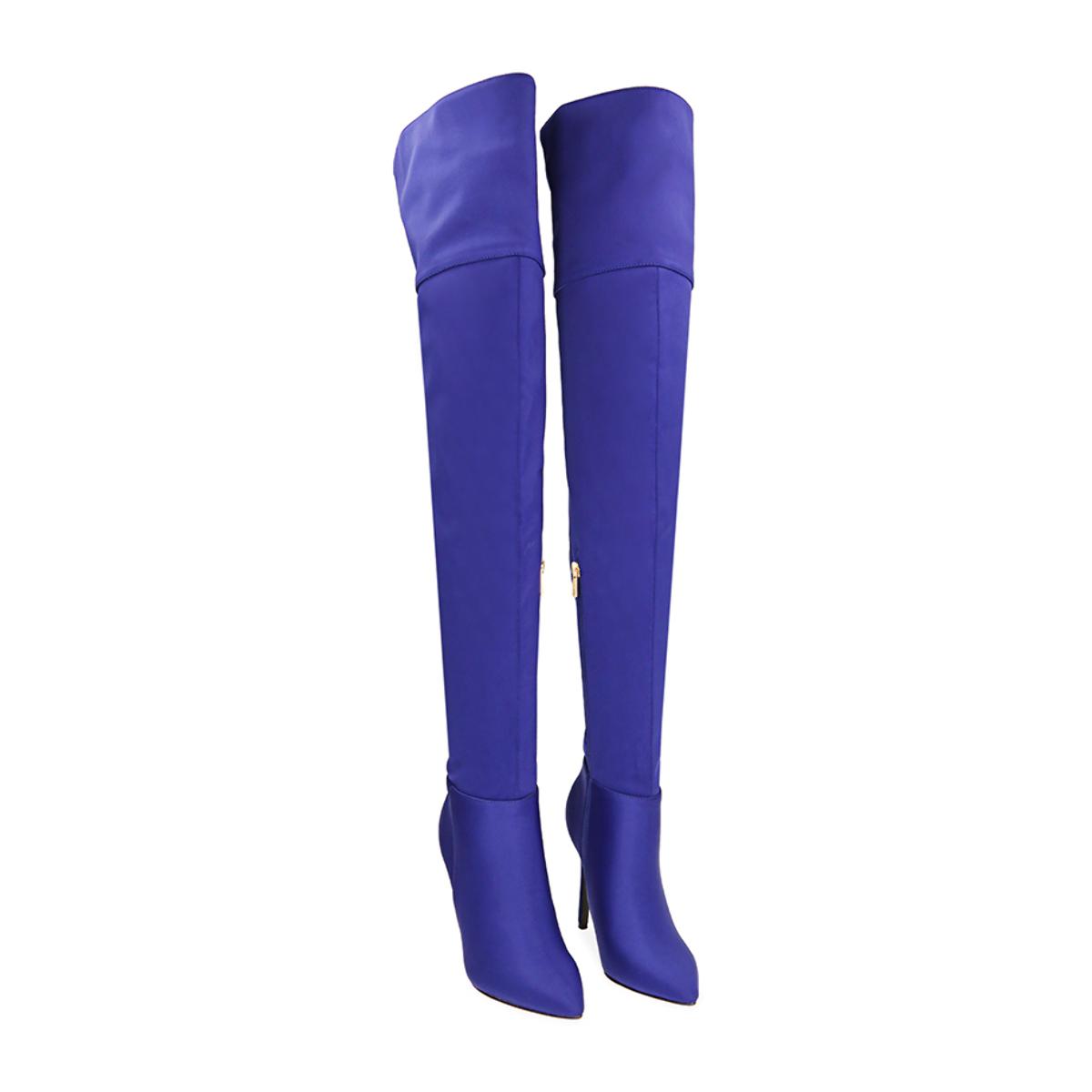 Stivali overknee viola in lycra, tacco 10,5 cm