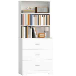 Estantería para Libros de 6 Niveles, Librería con 3 Cajones, 3 Estantes Abiertos, Armario Alto para Salón, Estudio, Oficina, 79x39,5x182,2 cm, Blanco