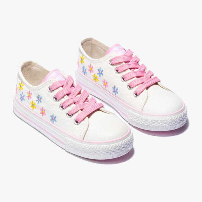 Niña Flores Blancas Zapatillas Lona