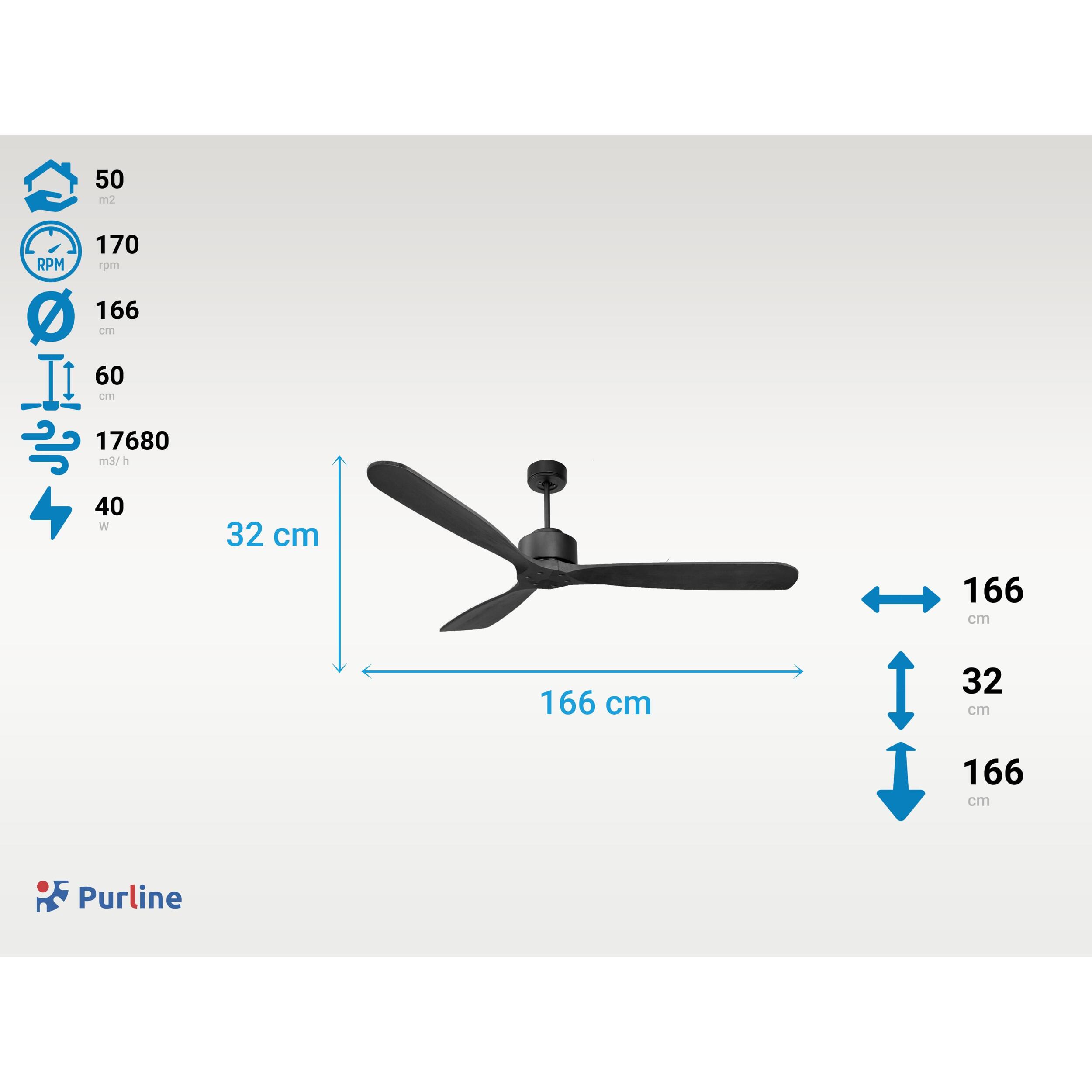 Ventilateur de plafond ø166 cm avec Wifi Réversible Hypersilence 40   W Noir