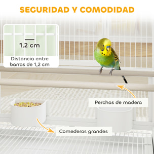 Jaula para Pájaros Jaula Grande de 2 Niveles con Ruedas Paneles Acrílicos Comederos Perchas Estante Bandejas Extraíbles Pajarera para Loros Canarios 48x46x134,5 cm Blanco