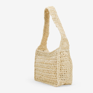 Bolso de hombro beige en rafia