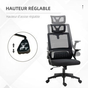 Chaise de bureau ergonomique réglable inclinable pivotante maille polyester noir