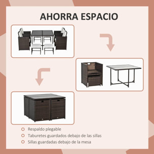 Conjunto de Muebles Jardín Comedor Apilable 9 Piezas de Ratán con Cojines Marrón