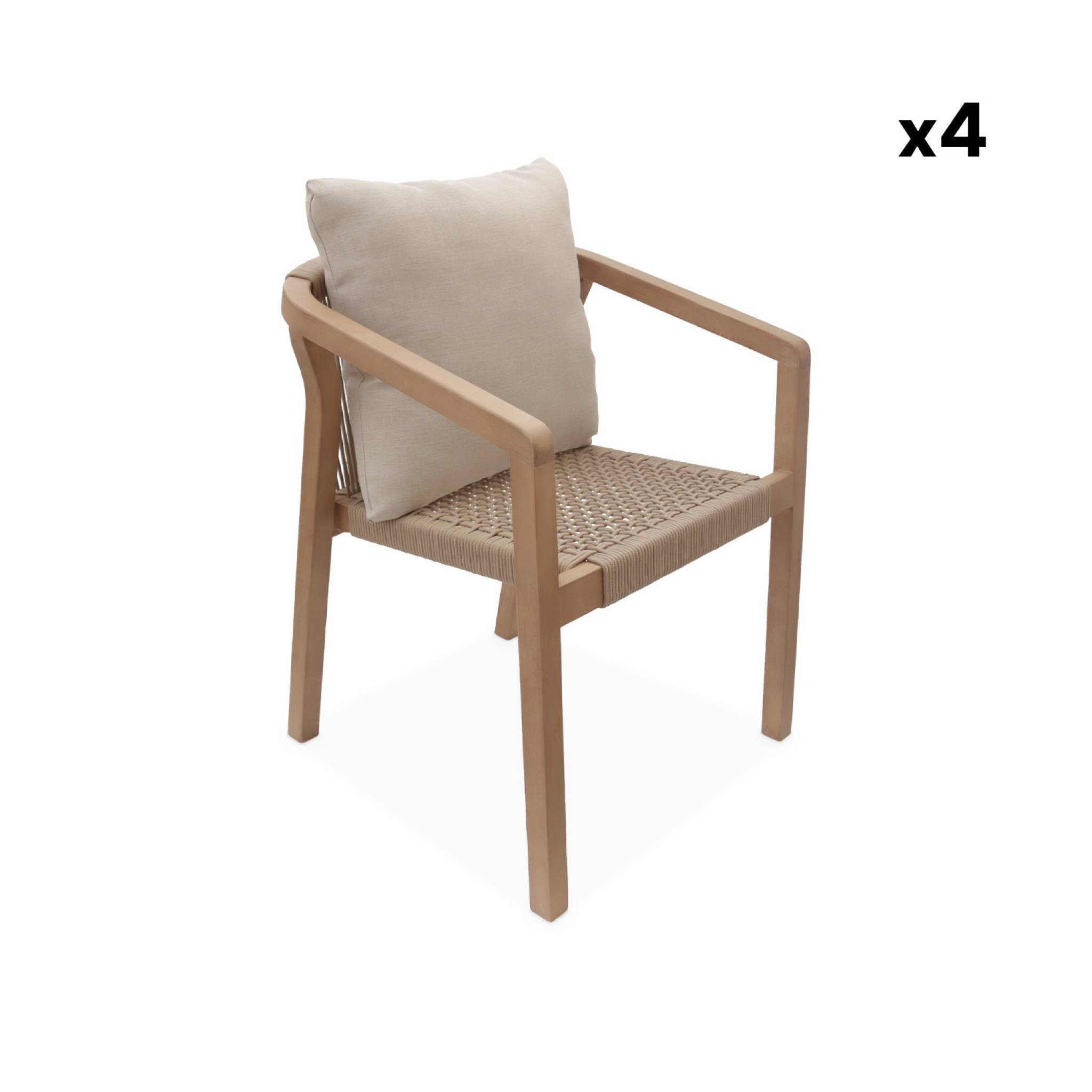 Table à manger intérieur/extérieur bois d'acacia + 4 assises OVIEDO + CALAMA