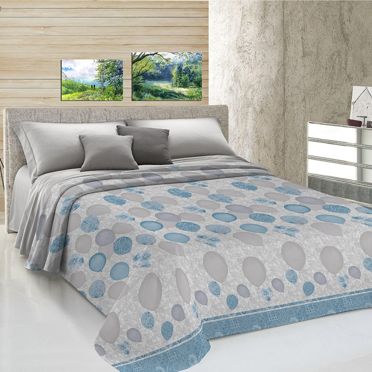 Copriletto di cotone palloncini azzurro