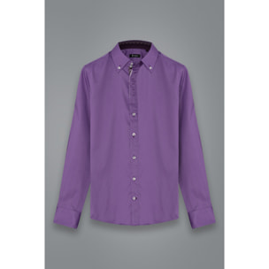 Camicia Uomo 2 Bottoni Button Down Slim Satin Unito Viola